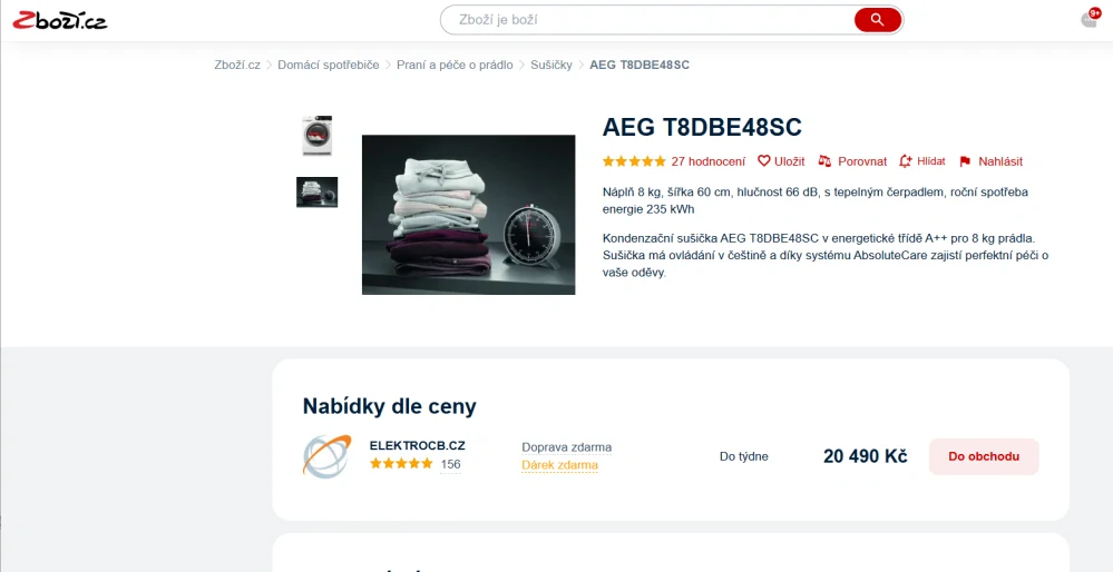 Sušička AEG A+++ 8 Kg, ZÁRUKA T8DBE48SC