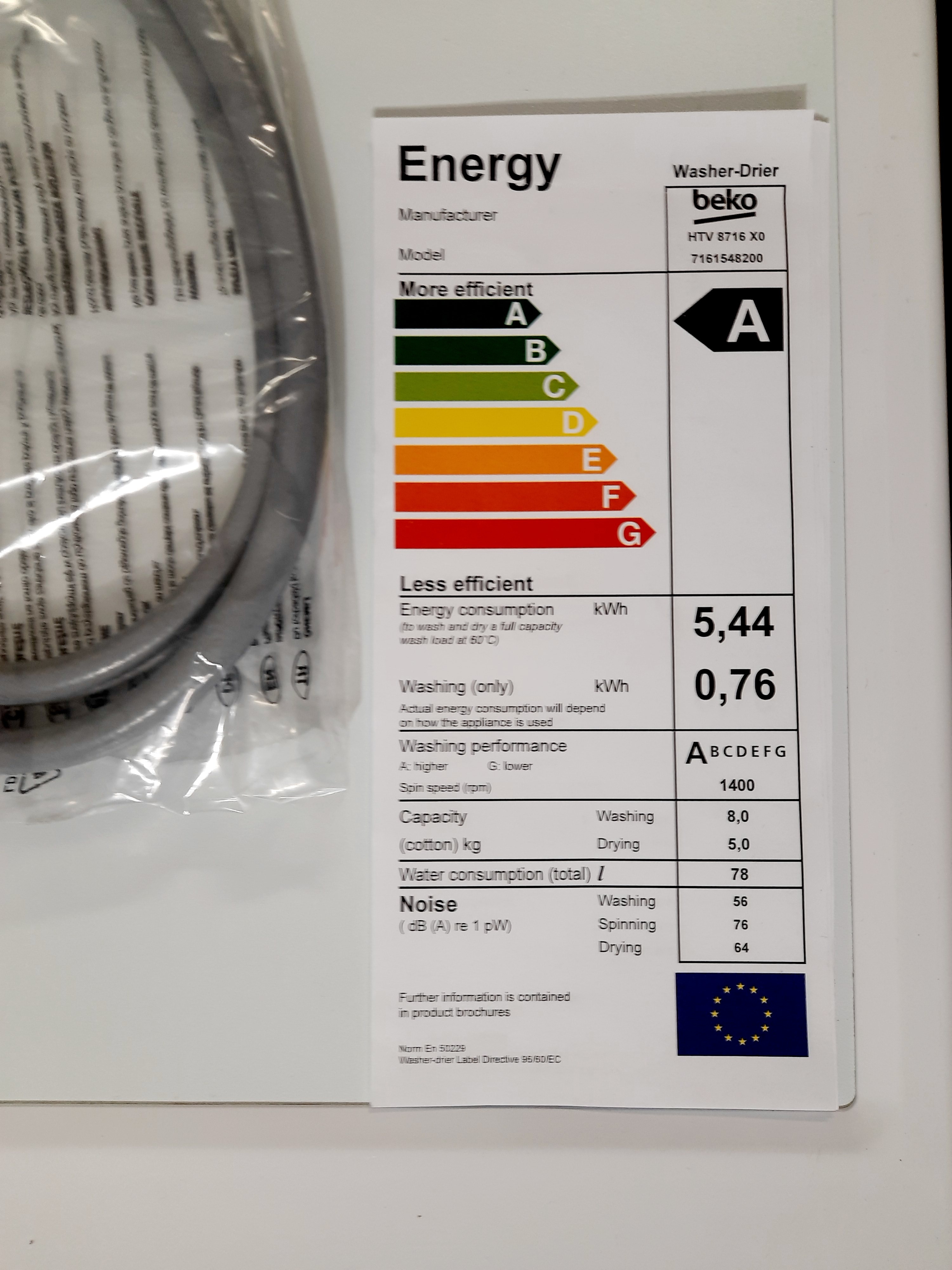 Pračka+sušička BEKO 8 kg HTV8716X0 1400 ot/min. ZÁRUKA