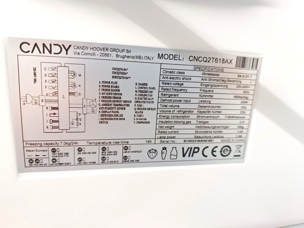 Lednice Candy 185 cm, No Frost , ZÁRUKA CNCQ2T618AX