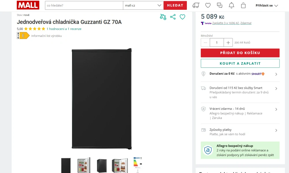 Minibar GUZZANTI, ZÁRUKA
