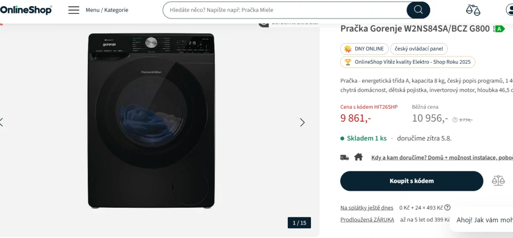 Pračka Gorenje 8 kg 1400 ot. ZÁRUKA