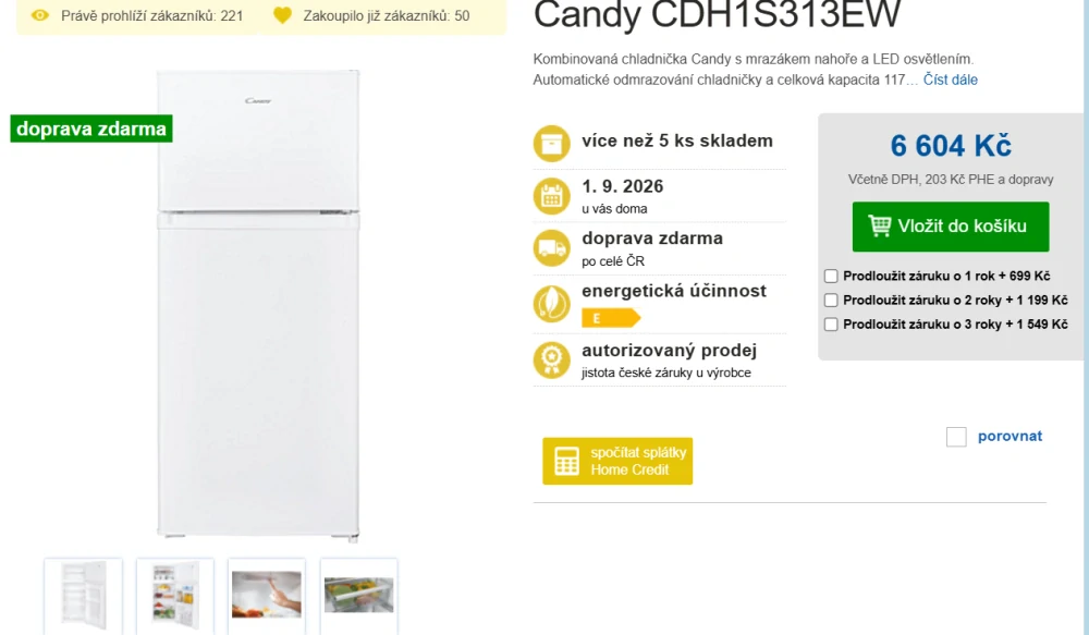 Lednice Candy 114 cm, ZÁRUKA