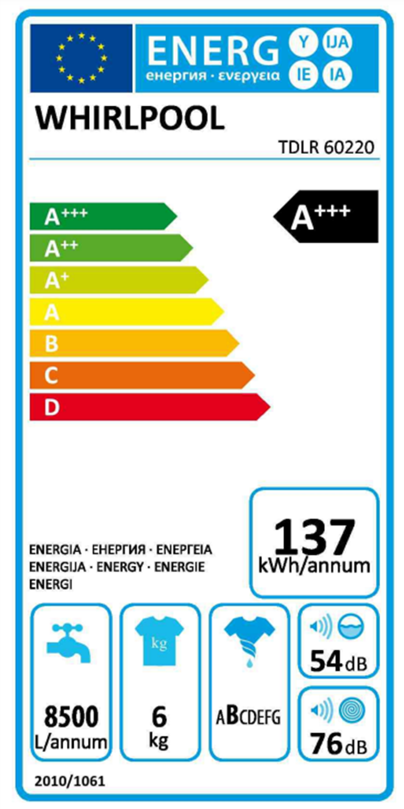 Pračka Whirlpool A+++ 6 kg , 1200 ot.