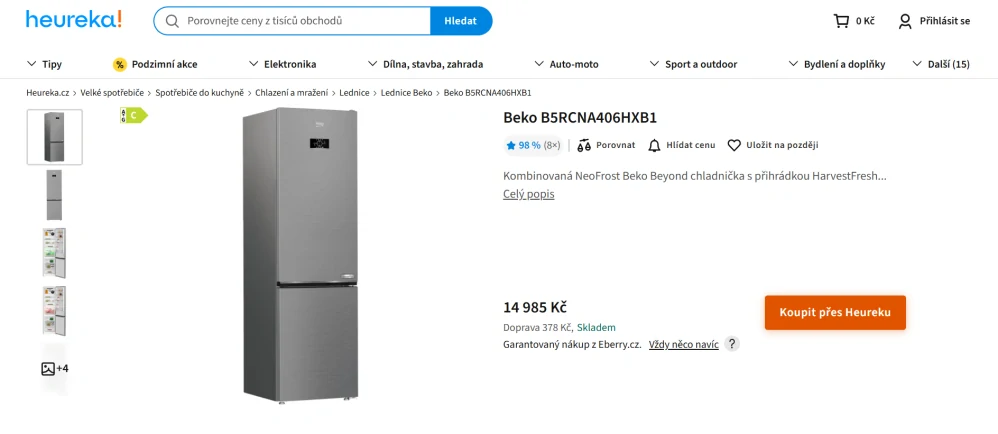 Lednice BEKO 203 cm, NoFrost, ZÁRUKA B5RCNA406HXB1