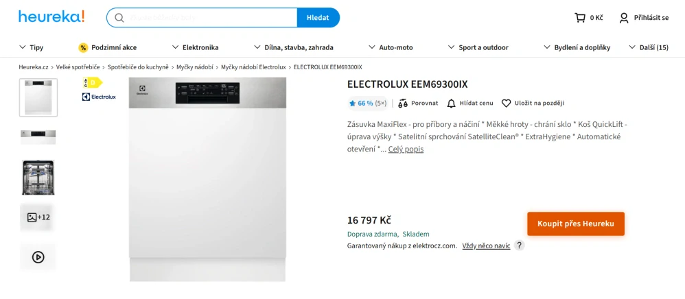 Vestavná myčka ELECTROLUX, šířka 60 cm, ZÁRUKA